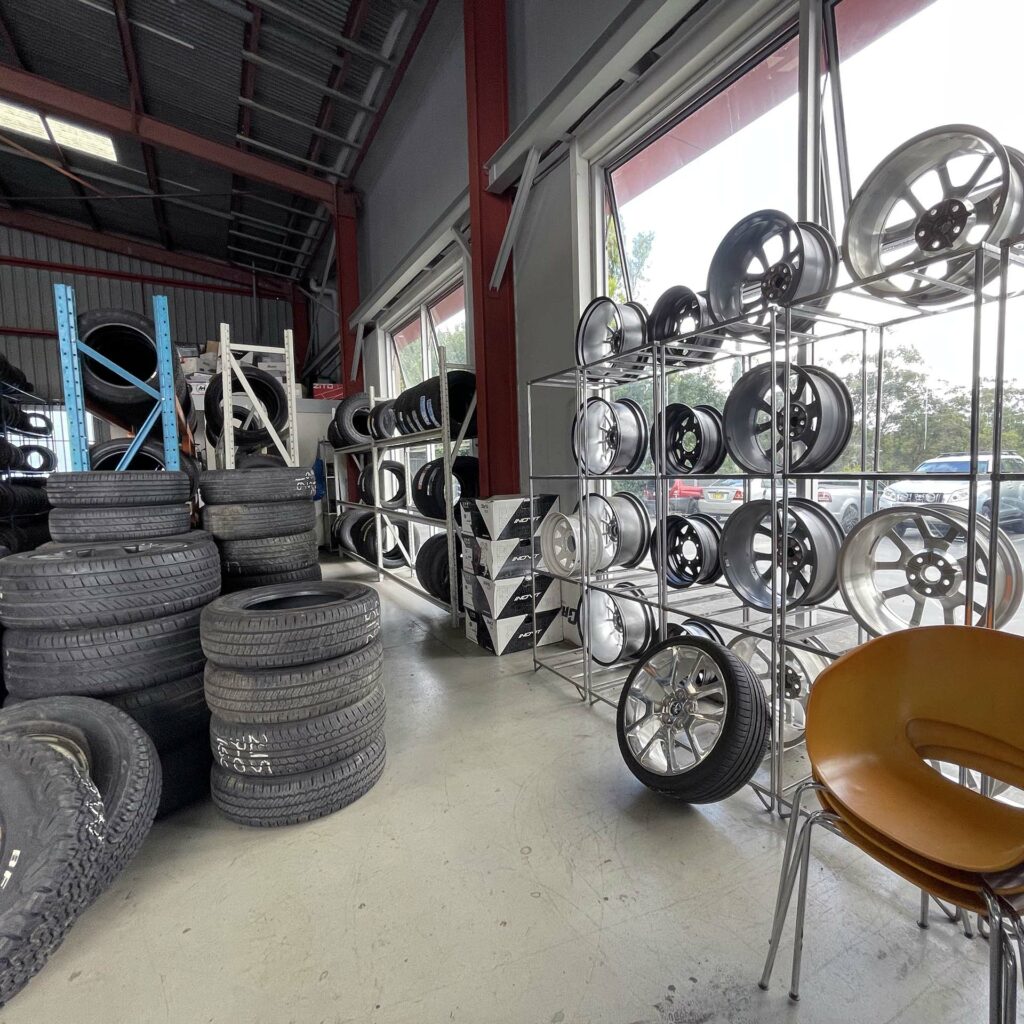 Shop window of Branigans Tyres in the Gold Coast.