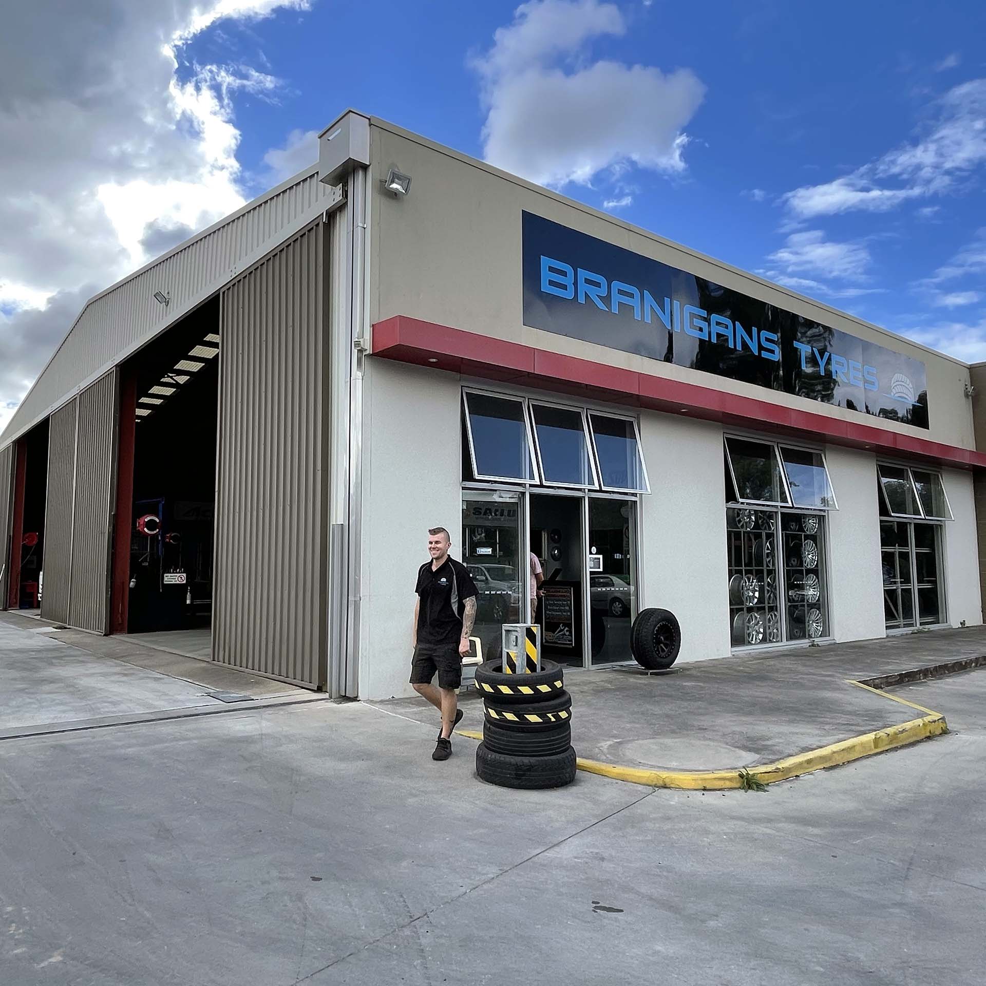 Outside of the Branigans Southport tyre shop.